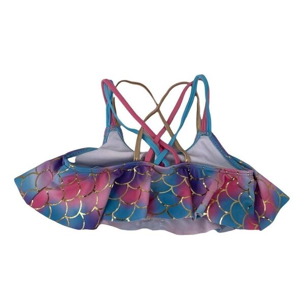 Betsey Johnson Bikini Top Mermaid Girls Size Small 7/8 Sequin Shell Ruffle Swim - Picture 2 of 7